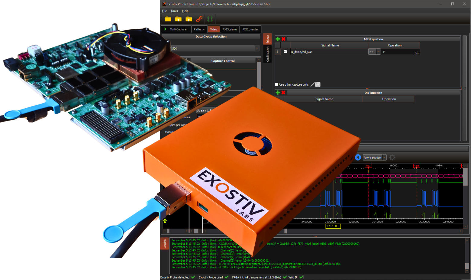 Exostiv setup with FPGA board Exostiv Client software application