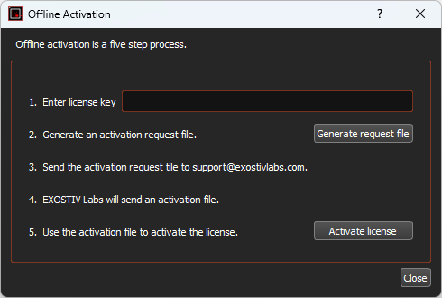 Offline activation dialog