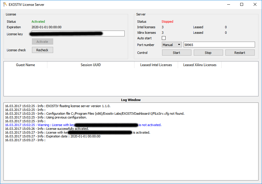 EXOSTIV Dashboard license server