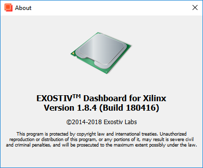 Build number window in Exostiv Dashboard software