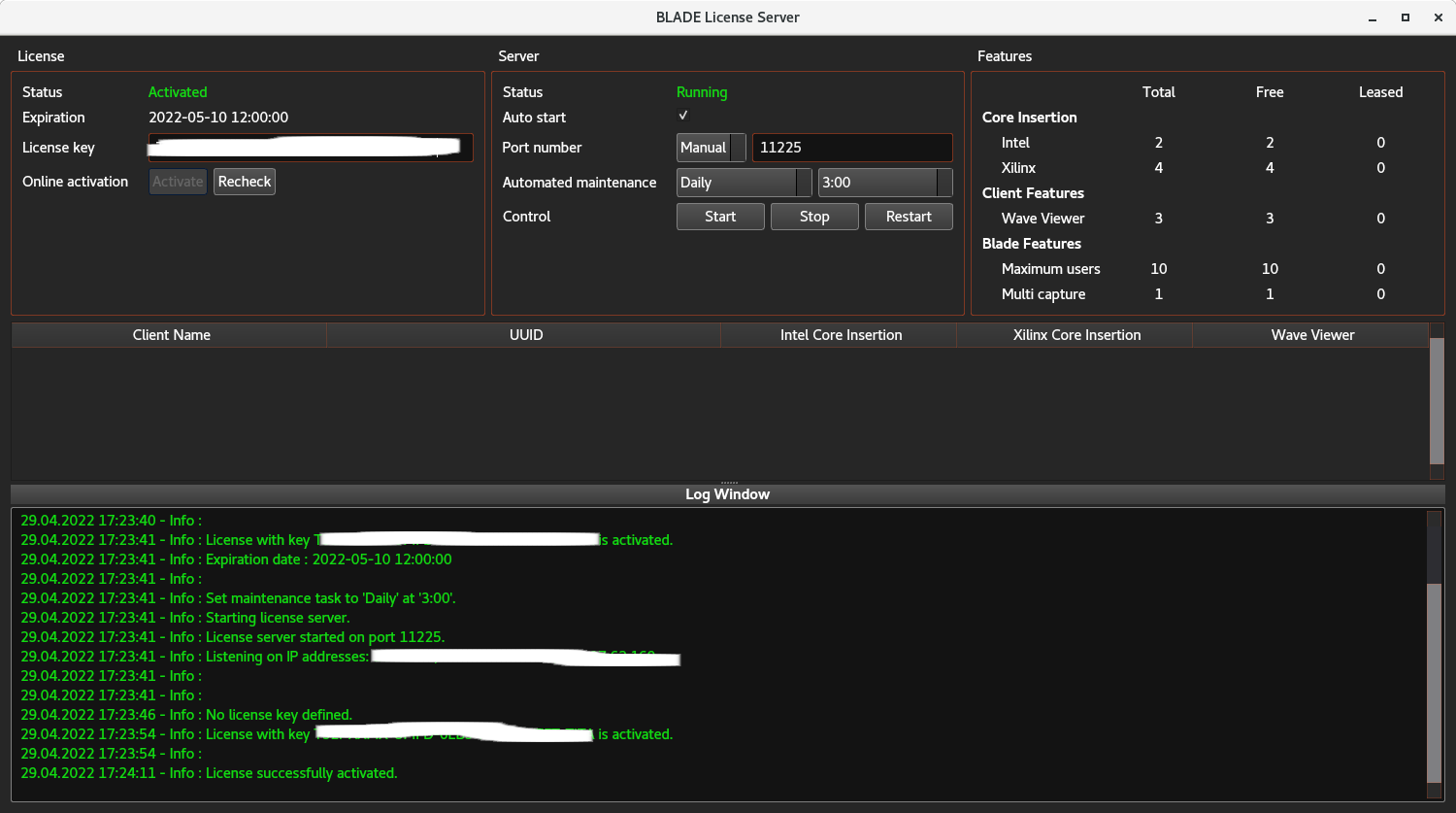 Exostiv Blade activated license server