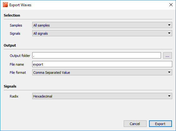 Export waves options