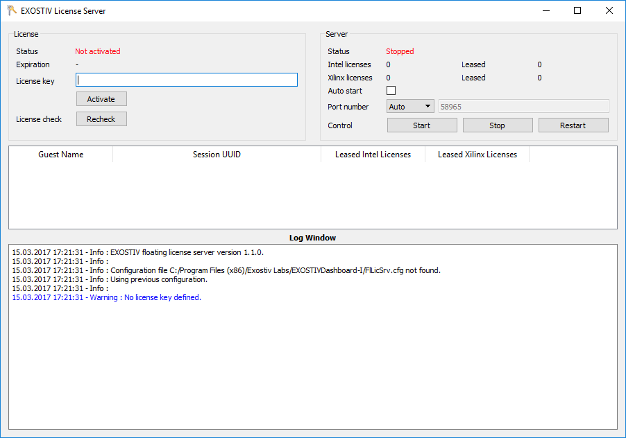 EXOSTIV Dashboard uninstalled license server