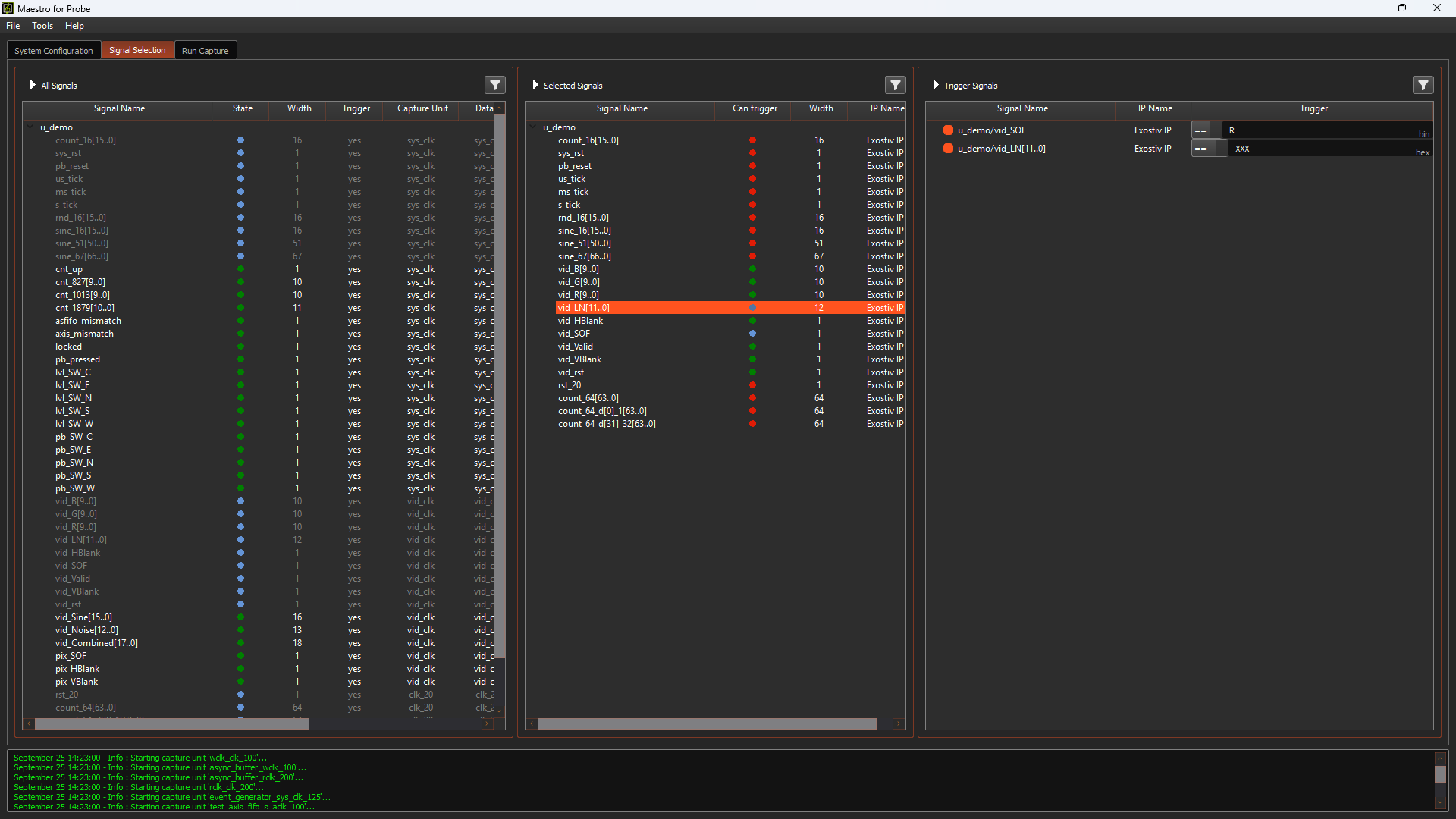 Signal Selection tab, tree view