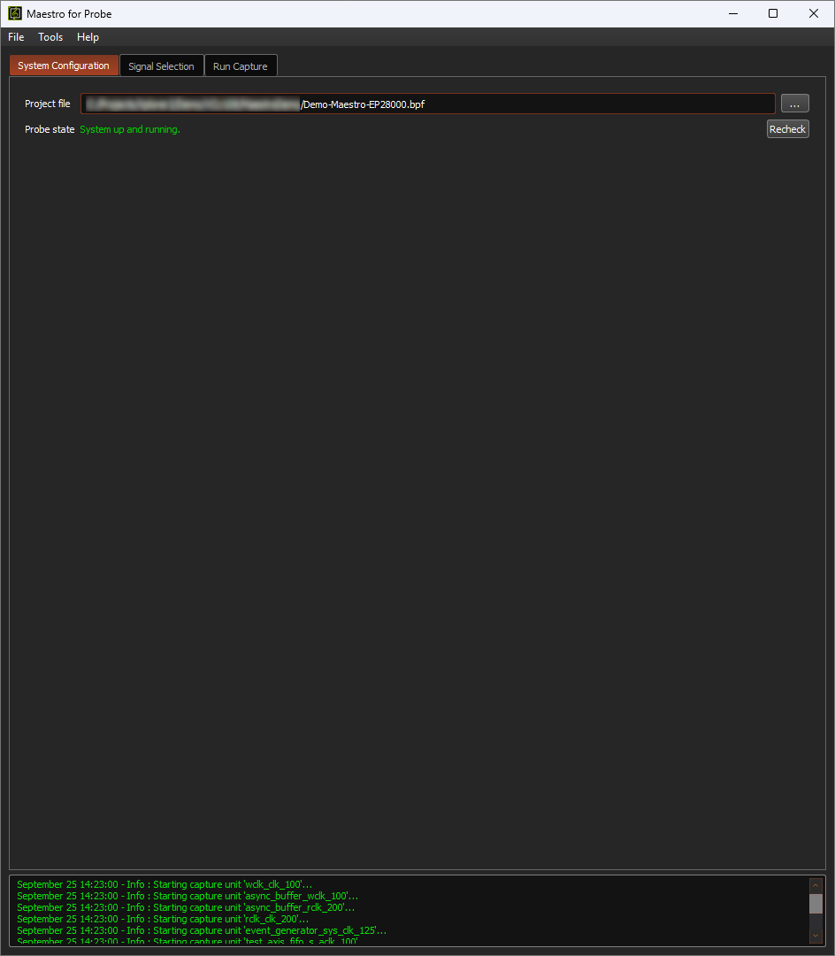 System Configuration tab for Exostiv Probe
