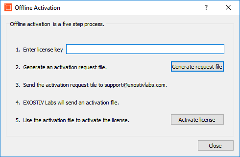 Offline activation dialog