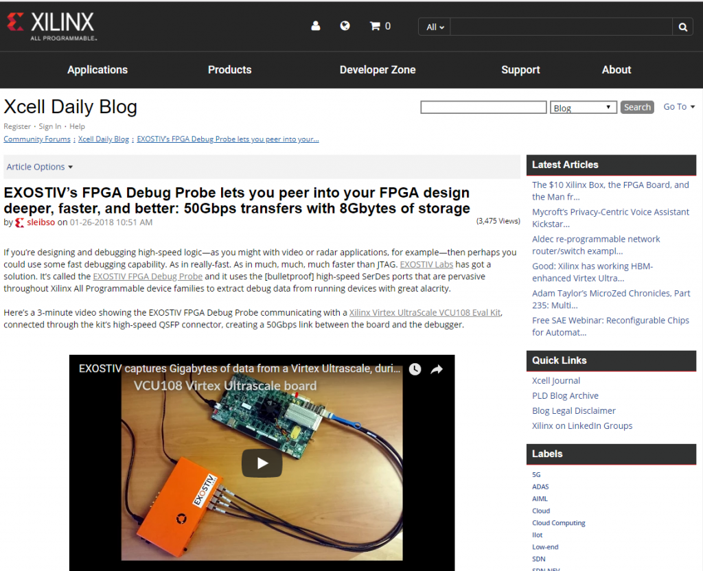 EXOSTIV coverage from Xilinx Xcell Daily Blog
